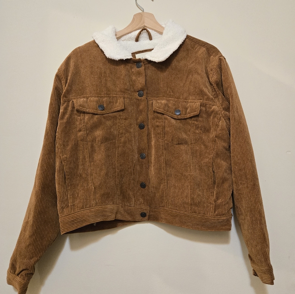 Ashley Sunrise Collection Rusty Brown Corduroy Sherpa Lined Trucker Jacket –